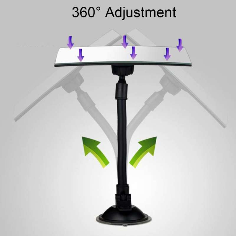 360 Degree Car Adjustable Interior Windshield Rectangular Blind Spot Mirror with Suck Cup Holder
