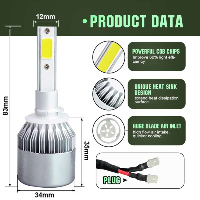 2pcs 880/881 18W 1800LM 6000K Waterproof IP68 Car Auto LED Headlight with 2 COB LED Lamps, DC 9-36V(