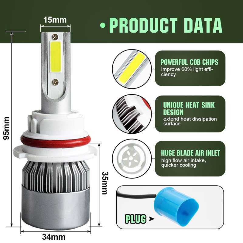 2pcs 9004 18W 1800LM 6000K Waterproof IP68 Car Auto LED Headlight with 2 COB LED Lamps, DC 9-36V(Whi