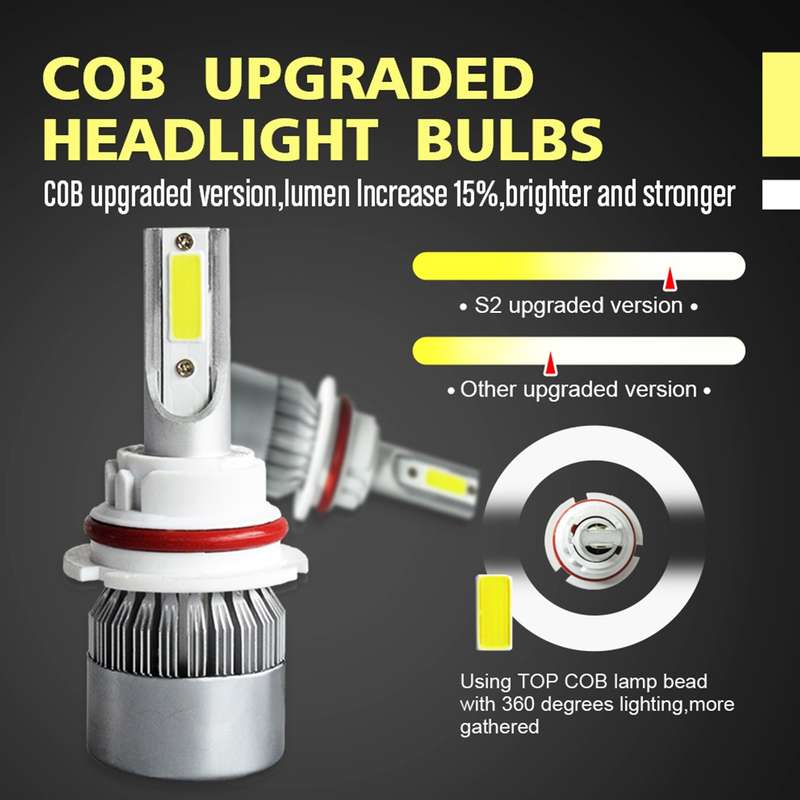 2pcs 9004 18W 1800LM 6000K Waterproof IP68 Car Auto LED Headlight with 2 COB LED Lamps, DC 9-36V(Whi