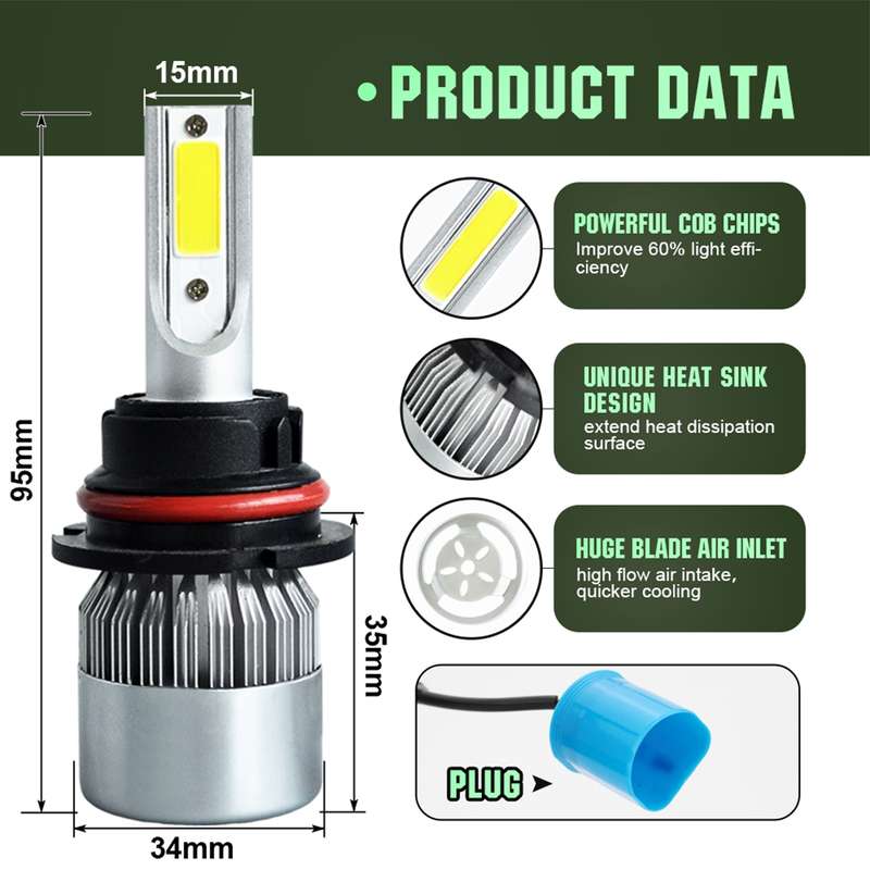 2pcs 9007 18W 1800LM 6000K Waterproof IP68 Car Auto LED Headlight with 2 COB LED Lamps, DC 9-36V(Whi