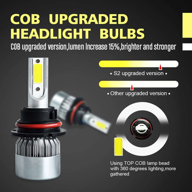 2pcs 9007 18W 1800LM 6000K Waterproof IP68 Car Auto LED Headlight with 2 COB LED Lamps, DC 9-36V(Whi