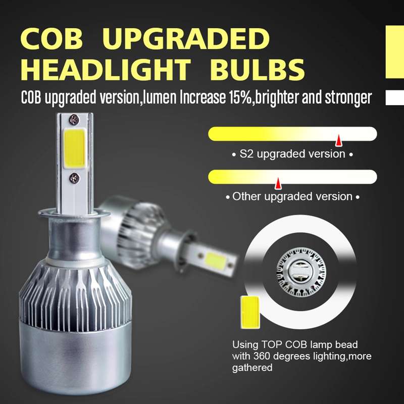 2pcs H3 18W 1800LM 6000K Waterproof IP68 Car Auto LED Headlight with 2 COB LED Lamps, DC 9-36V(White