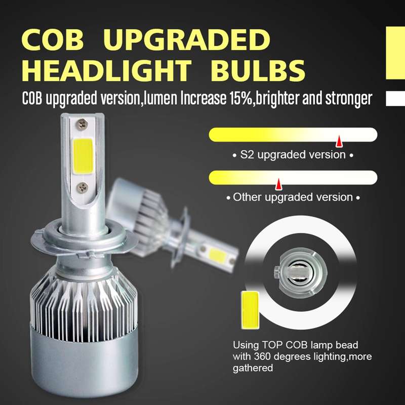 2pcs H7 18W 1800LM 6000K Waterproof IP68 Car Auto LED Headlight with 2 COB LED Lamps, DC 9-36V(White