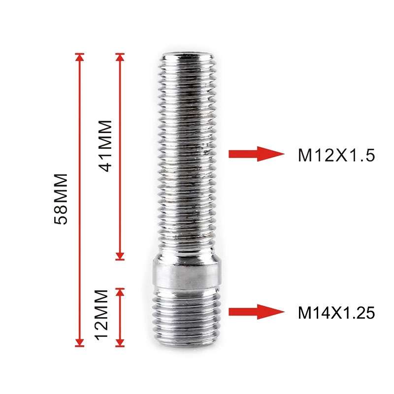 20 PCS 5.8cm Universal Car Modification Extended Wheels Stud Conversion M14x1.25 to M12x1.5 Screw Ad