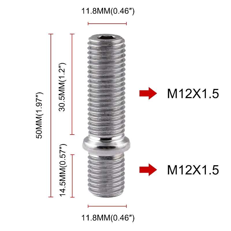 20 PCS 5cm Universal Car Modification Extended Wheels Stud Conversion M12x1.5 to M12x1.5 Screw Adapt