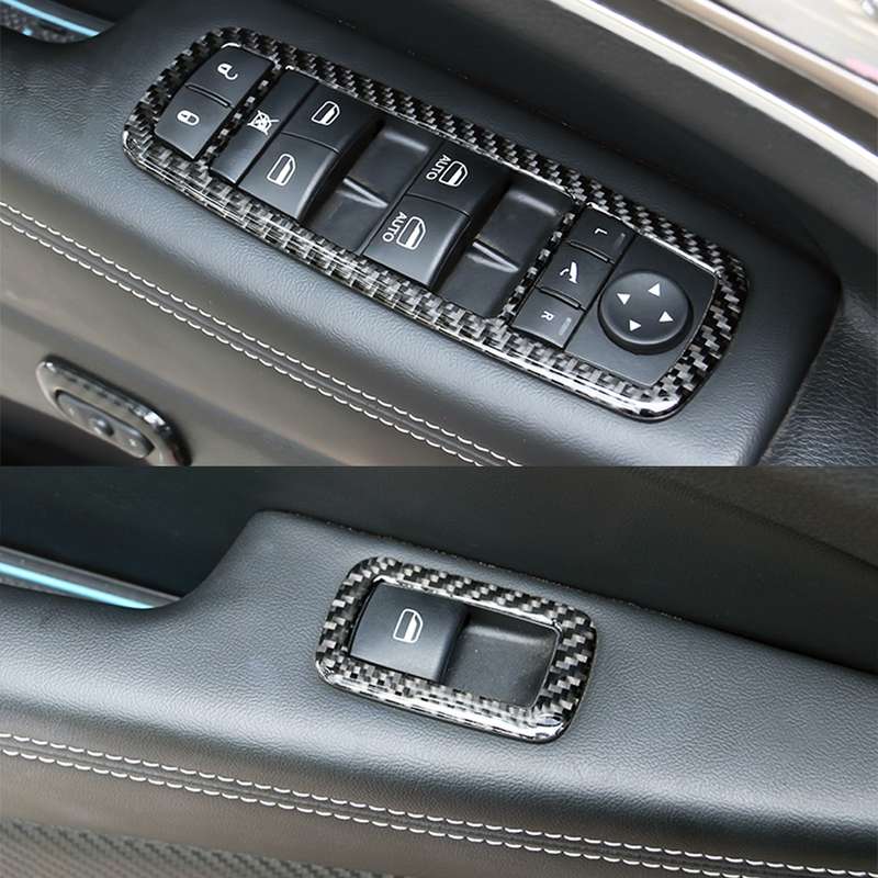4 PCS Car Window Lift Switch Panel Carbon Fiber Decorative Sticker for Jeep Grand Cherokee 2011-2018