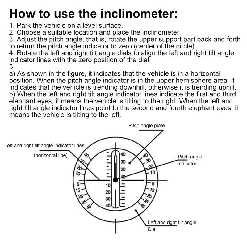 Angle Slope Tilt Indicator Level Meter Slopemeter Finder Tool Car Vehicle Inclinometer Gauge(Black)