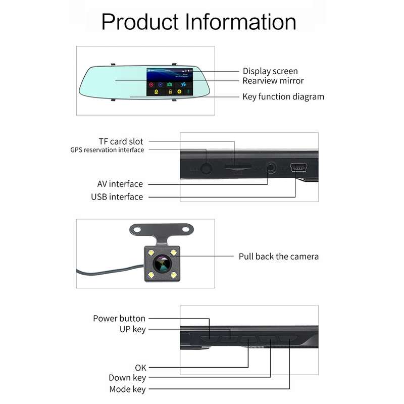 G705 5 inch LCD Touch Screen Rear View Mirror Car Recorder with Separate Camera, 170 Degree Wide Ang
