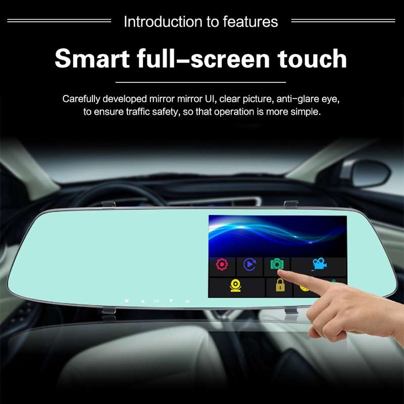 G705 5 inch LCD Touch Screen Rear View Mirror Car Recorder with Separate Camera, 170 Degree Wide Ang