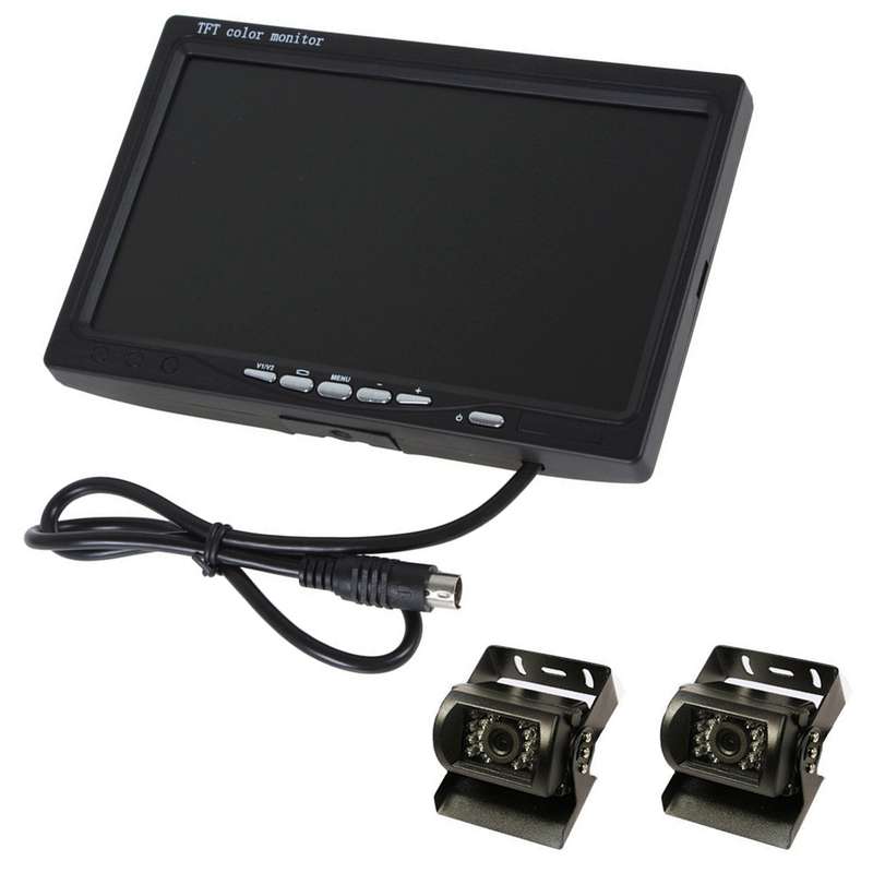 PZ-607-2 Wireless Vehicle Truck Dual Backup Camera and Monitor Infrared Night Vision Rear View Camer