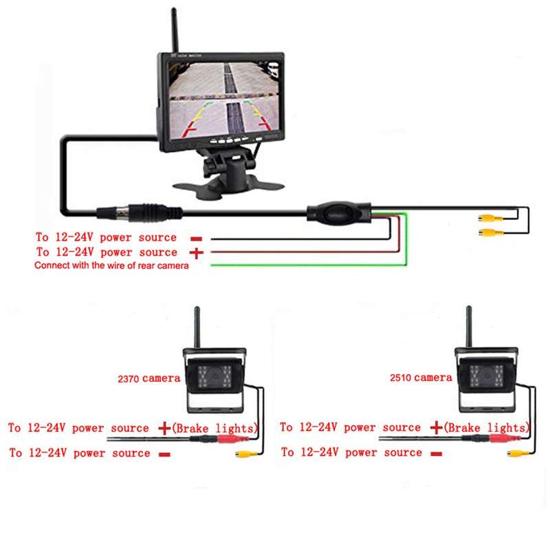 PZ-607-W-2 2 Monitor Security Cameras 2.4GHz Wireless Vehicle, Infrared Night Vision Rear View Came