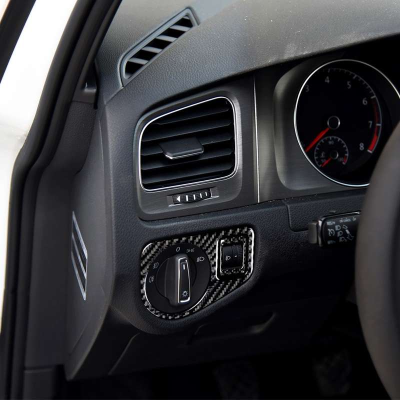 Car Carbon Fiber Headlight Switch Panel Decorative Sticker for Volkswagen Golf 7 2013-2017, Left Dri