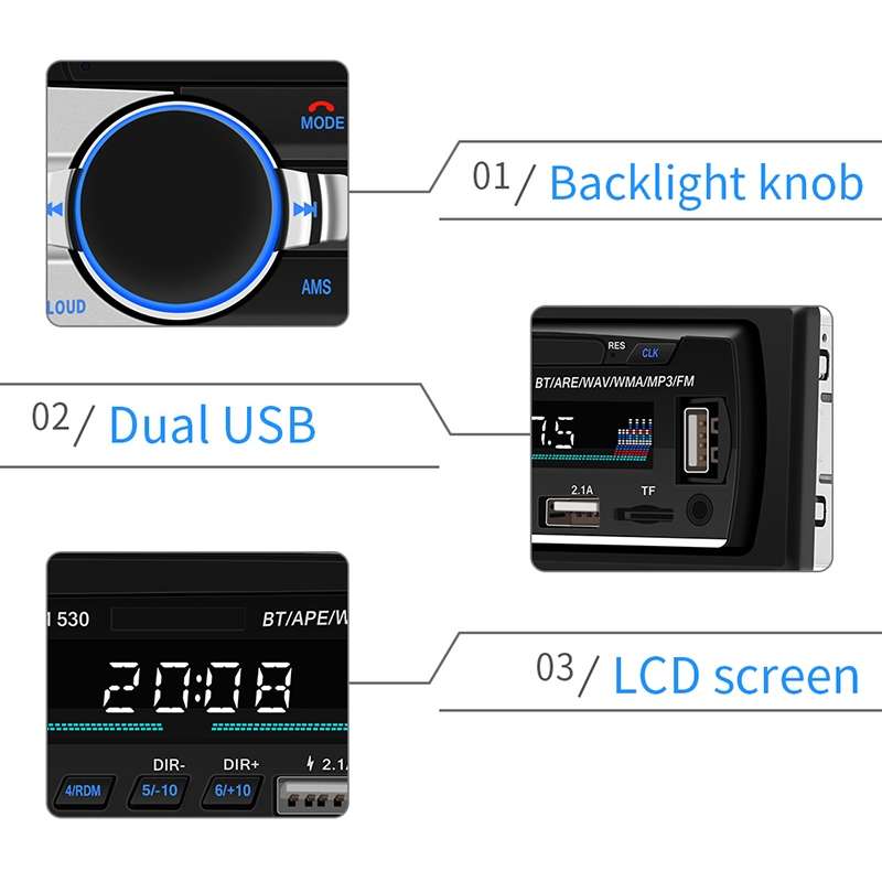 SWM-530 12V Universal Car Dual USB Charger Radio Receiver MP3 Player, Support FM & Bluetooth with Re