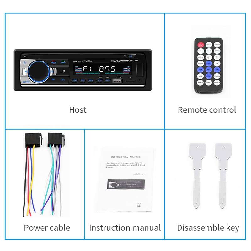 SWM-530 12V Universal Car Dual USB Charger Radio Receiver MP3 Player, Support FM & Bluetooth with Re