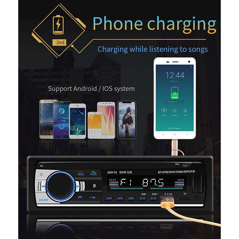 SWM-530 12V Universal Car Dual USB Charger Radio Receiver MP3 Player, Support FM & Bluetooth with Re