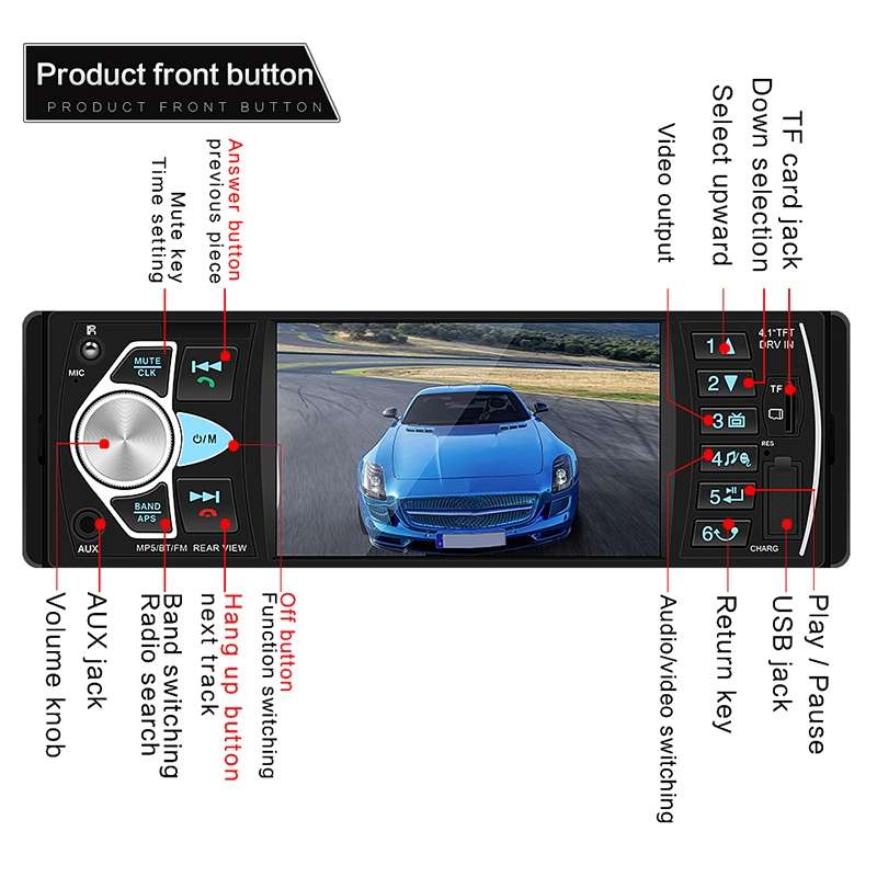 SWM-4022D HD 4.1 inch 12V Universal Car Radio Receiver MP5 Player, Support FM & Bluetooth & TF Card