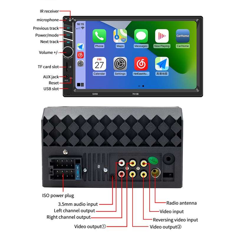 7013B HD 7 inch Car Radio Receiver MP5 Player, Support FM & Bluetooth & TF Card & Phone Link & Wired