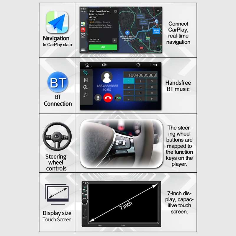 7013B HD 7 inch Car Radio Receiver MP5 Player, Support FM & Bluetooth & TF Card & Phone Link & Wired