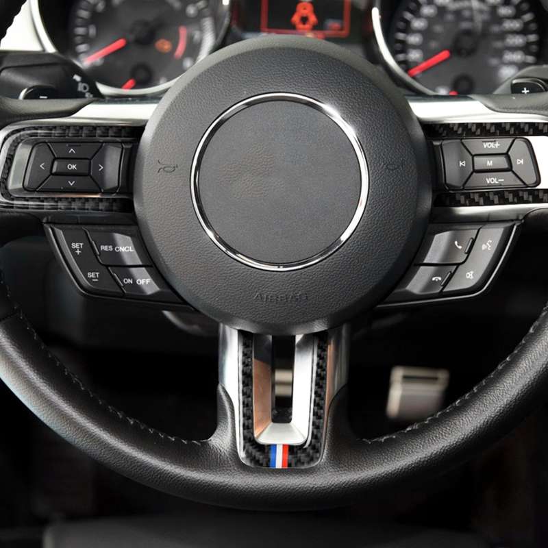 Car USA Color Carbon Fiber Steering Wheel Decorative Sticker for Ford Mustang 2015-2017