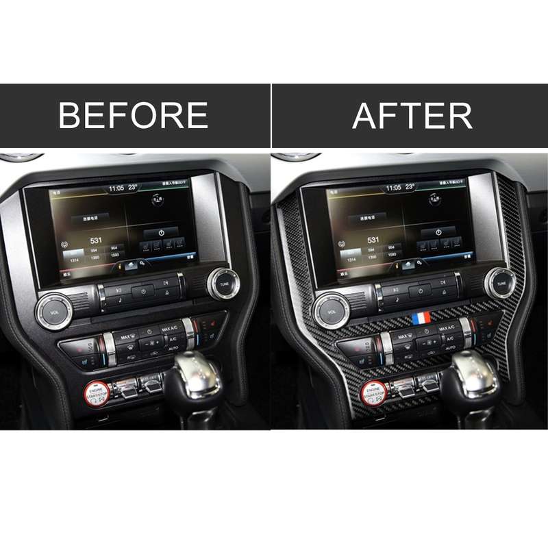 Car USA Color Carbon Fiber CD Panel Decorative Sticker for Ford Mustang 2015-2017