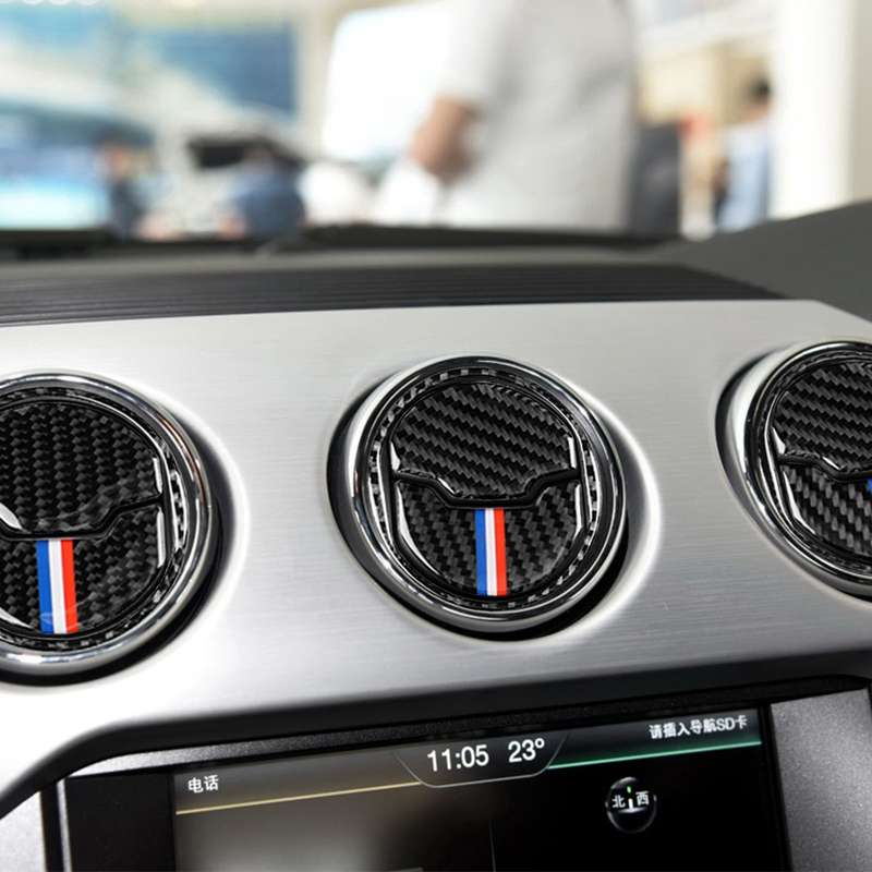 9 PCS Car USA Color Carbon Fiber Air Outlet Decorative Sticker for Ford Mustang 2015-2017