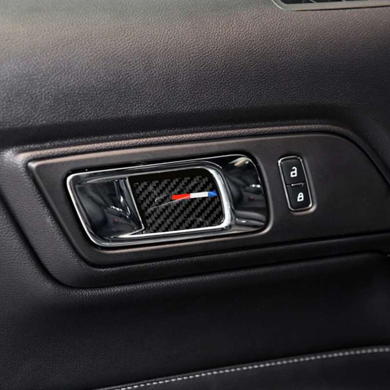 2 PCS Car USA Color Carbon Fiber Door Inner Handle Wrist Panel Decorative Sticker for Ford Mustang 2