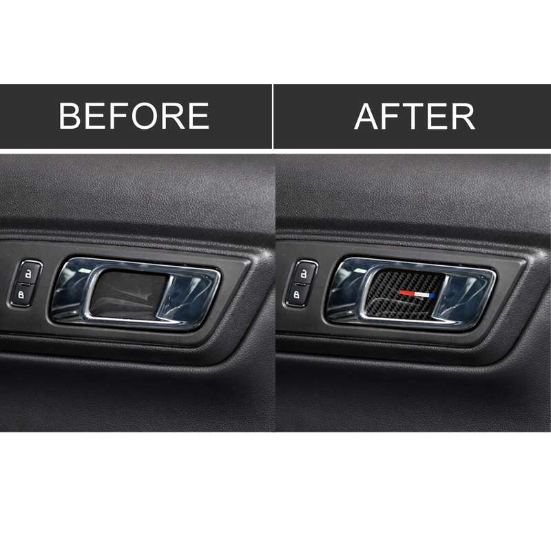 2 PCS Car USA Color Carbon Fiber Door Inner Handle Wrist Panel Decorative Sticker for Ford Mustang 2