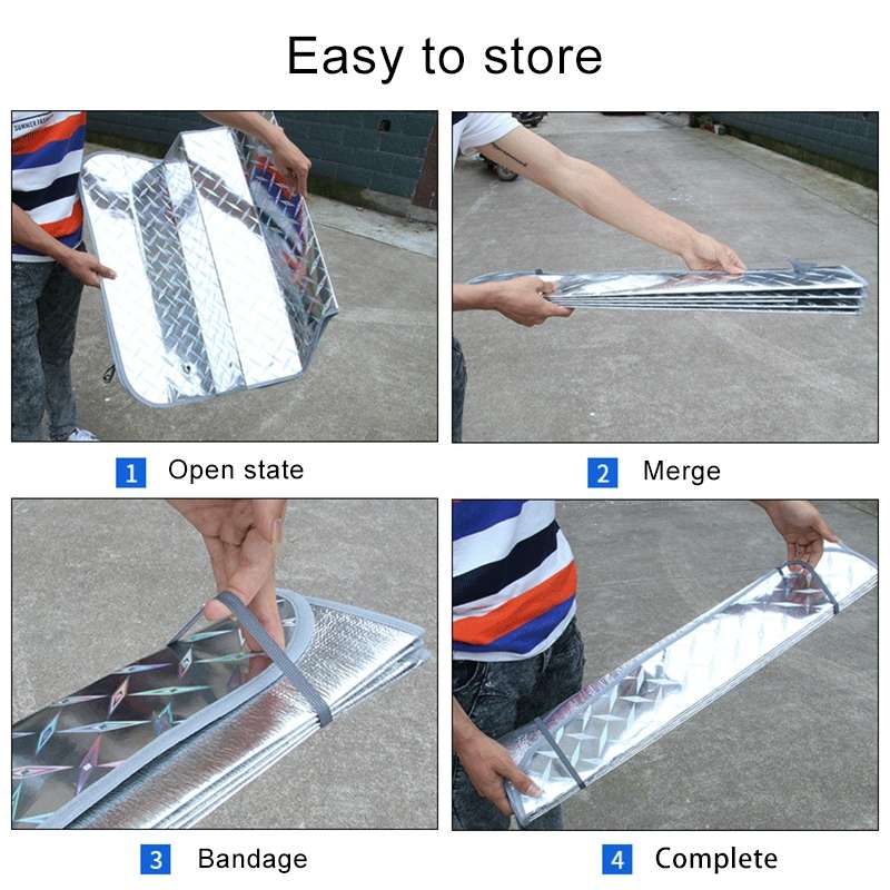 Sun Shade Three Compartments Car Windshield Visor Cover Block Front Window Sunshade UV Protect, Size