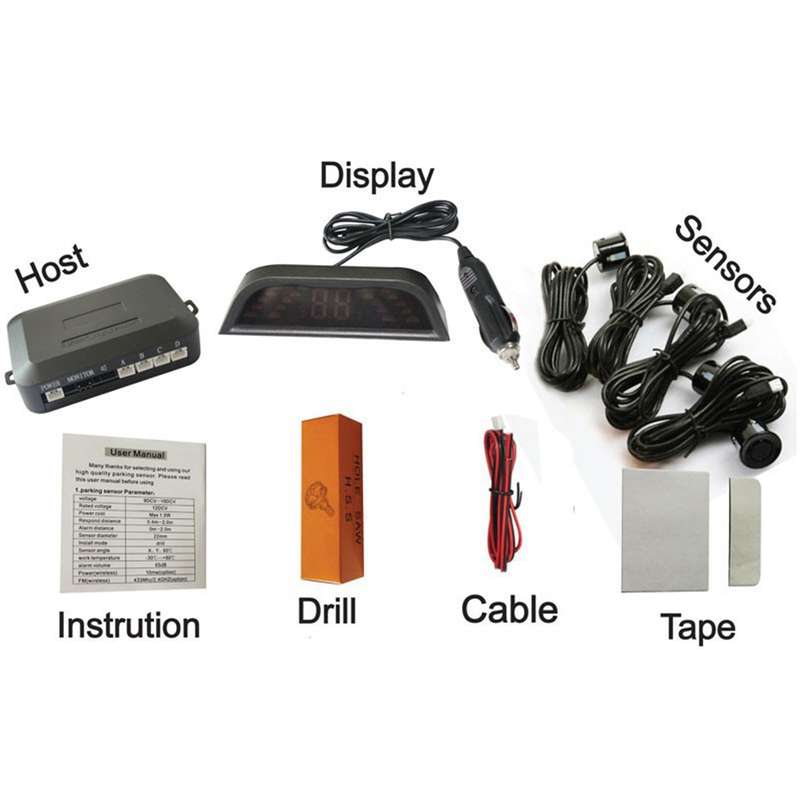 PZ-303-W Car Parking Reversing Buzzer and LED Monitor Parking Alarm Assistance System with 4 Rear Ra