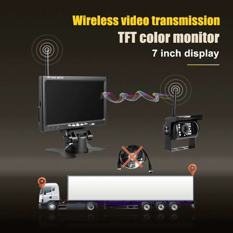 PZ607-W Wireless Vehicle Truck Backup Camera and Monitor Infrared Night Vision Rear View Camera with