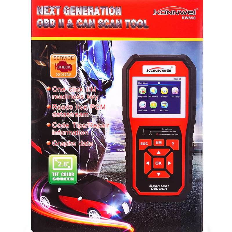 KONNWEI KW850 OBDII / CAN Car Auto Diagnostic Scan Tools Auto Scan Adapter Scan Tool Supports 8 La