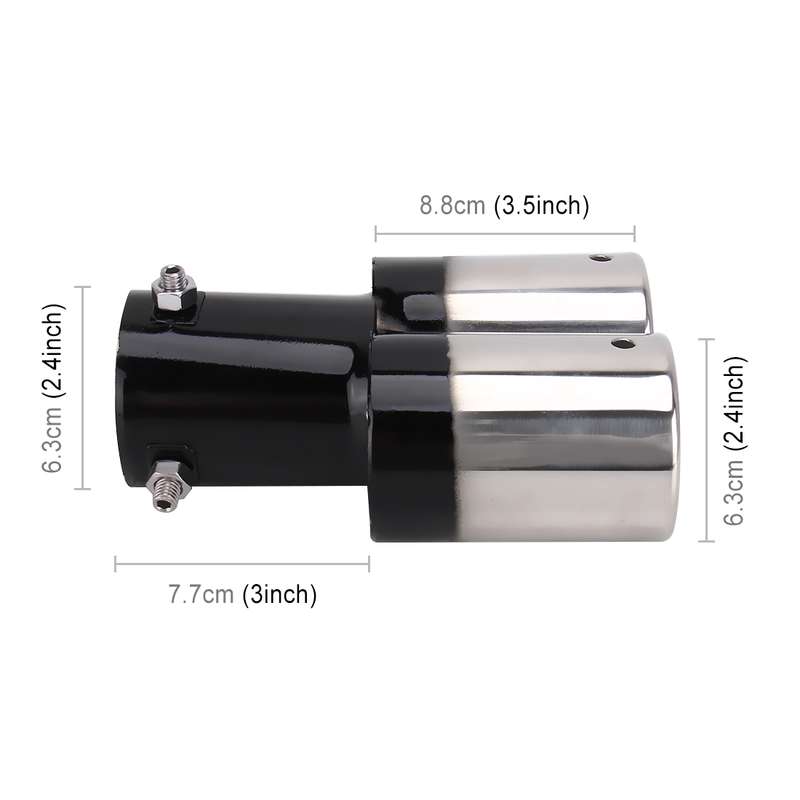 Universal Car Styling Stainless Steel Straight Double Outlets Exhaust Tail Muffler Tip Pipe(Blue)