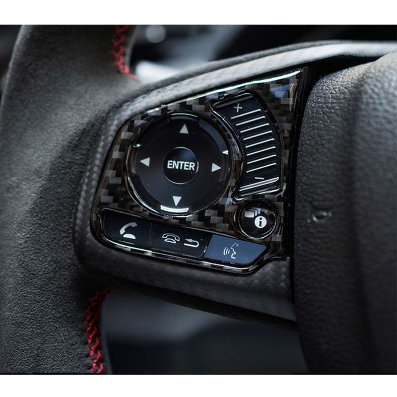 2 in 1 Carbon Fiber Steering Wheel Button Trim Interior DIY Sticker for Honda Civic 10th Gen 2016-20