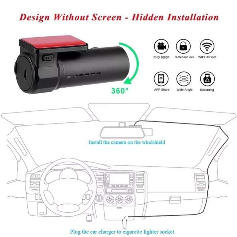 Mini Car Dash Camera WiFi Monitor Full HD Dashcam Video Recorder Camcorder Motion Detection, Support