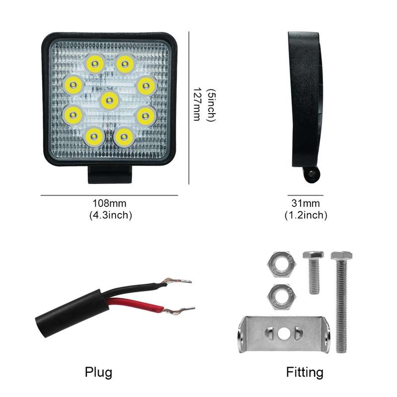 6.7W White Light Square-Shaped Waterproof Car Boat Marine Work Lights Spotlight LED Bulbs, DC 9-30V