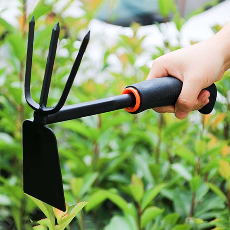 2 in 1 Cultivators Tool Gardening Planting Digging Non-slip Rubber Handle Iron Hoe Rake (Random Colo
