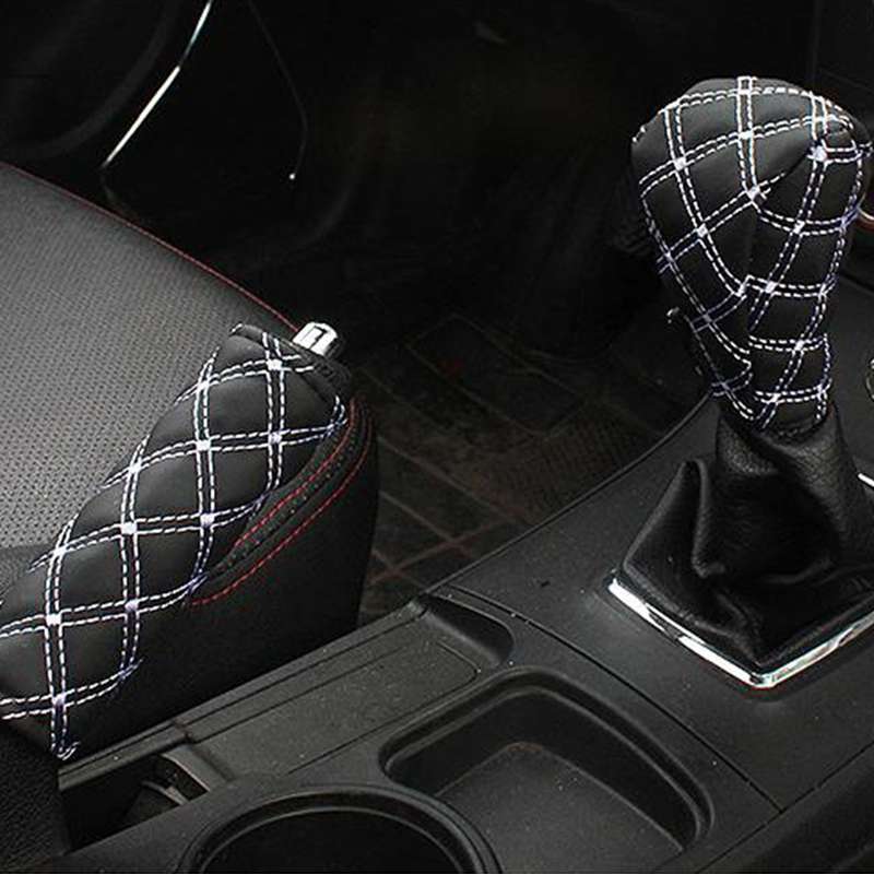 3 PCS Car Hand Brake Cover Shift Knob Gear Stick Cushion Sets Rear View Mirror Sets Cover Car Access