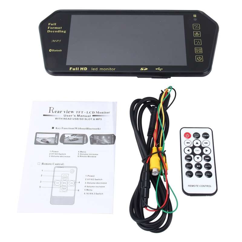 7 inch 480*234 Rear View TFT-LCD Color Car Monitor with Bluetooth MP5 Player, Support Reverse Automa