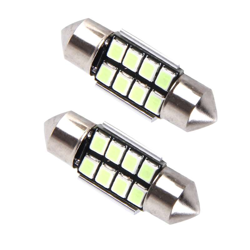 2 PCS DC 12V 2W 31MM 8 SMD-3528 LEDs Bicuspid Port Decoding Car Dome Lamp LED Reading Light(Ice Blue