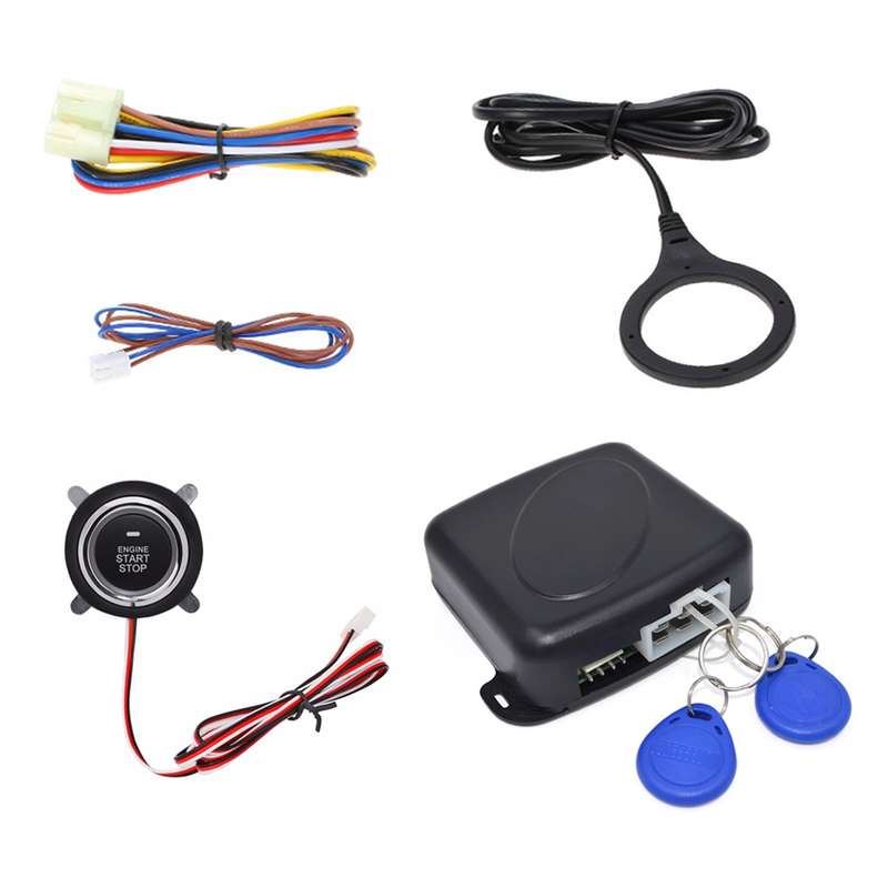 Smart Car Switch Car Engine Start Stop Switch Car Push Start Switch, with RFID Alarm System, Blue Li