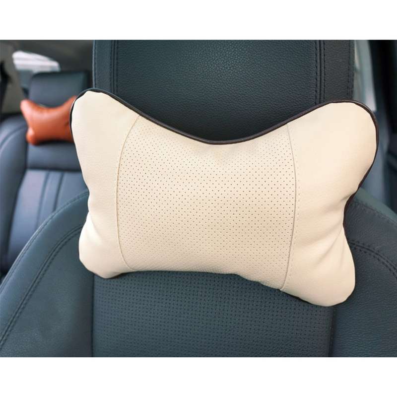 Four Seasons Breathable Leather Surface Car Neck Pillow Head Pillow(Grey)