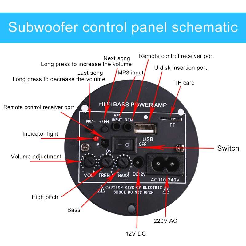 4 inch Round Shape Stereo Motorcycle / Car / Household Subwoofer, Built-in Bluetooth, Support TF Car