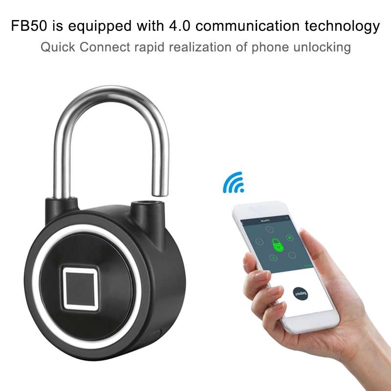Waterproof Intelligent Bluetooth Fingerprint Padlock Remote Unlocking for iOS / Android(Black)