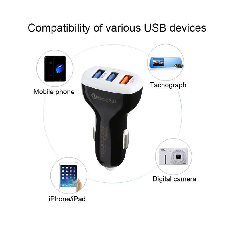 LZ-429 QC3.0 2.4A Three USB Ports Smart Quick Car Charger(Black)
