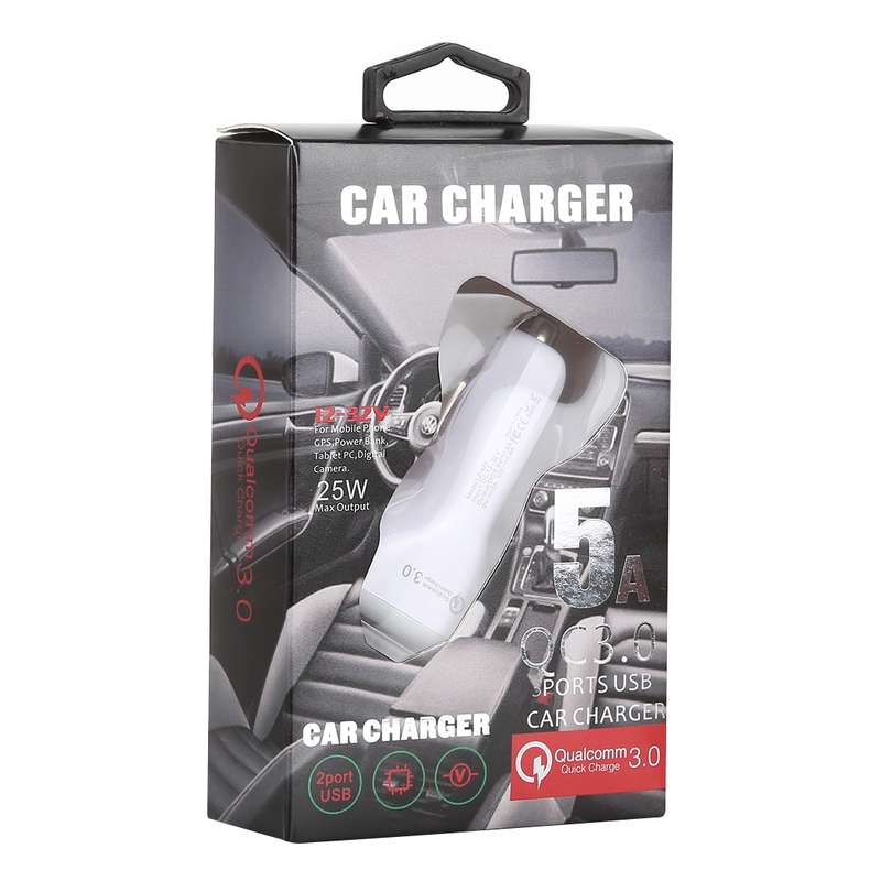 LZ-429 QC3.0 2.4A Three USB Ports Smart Quick Car Charger(White)