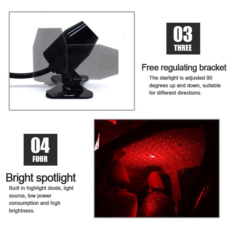 5V Roof Ceiling Decoration Car Red Light Starry Sky Night Lights Atmosphere Meteor Lamp Projector, C