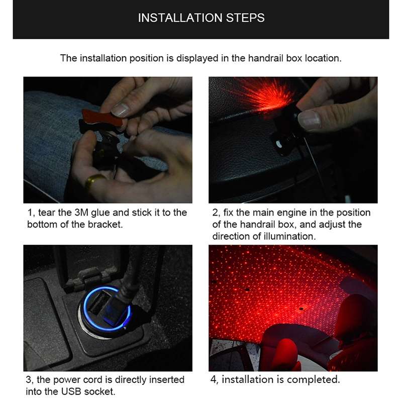 5V Roof Ceiling Decoration Car Red Light Starry Sky Night Lights Atmosphere Meteor Lamp Projector, C