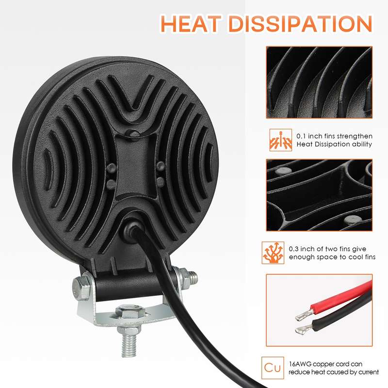 2 PCS 4 inch 15W Spot / Flood Light White Light Round-Shaped Waterproof Car SUV Work Lights Spotligh