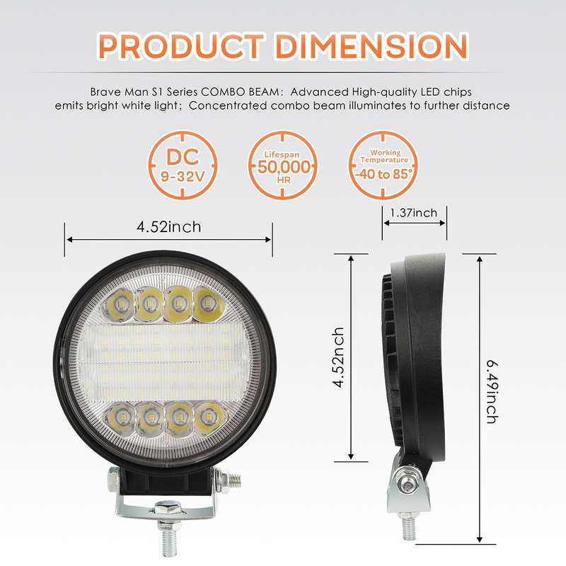2 PCS 4 inch 15W Spot / Flood Light White Light Round-Shaped Waterproof Car SUV Work Lights Spotligh